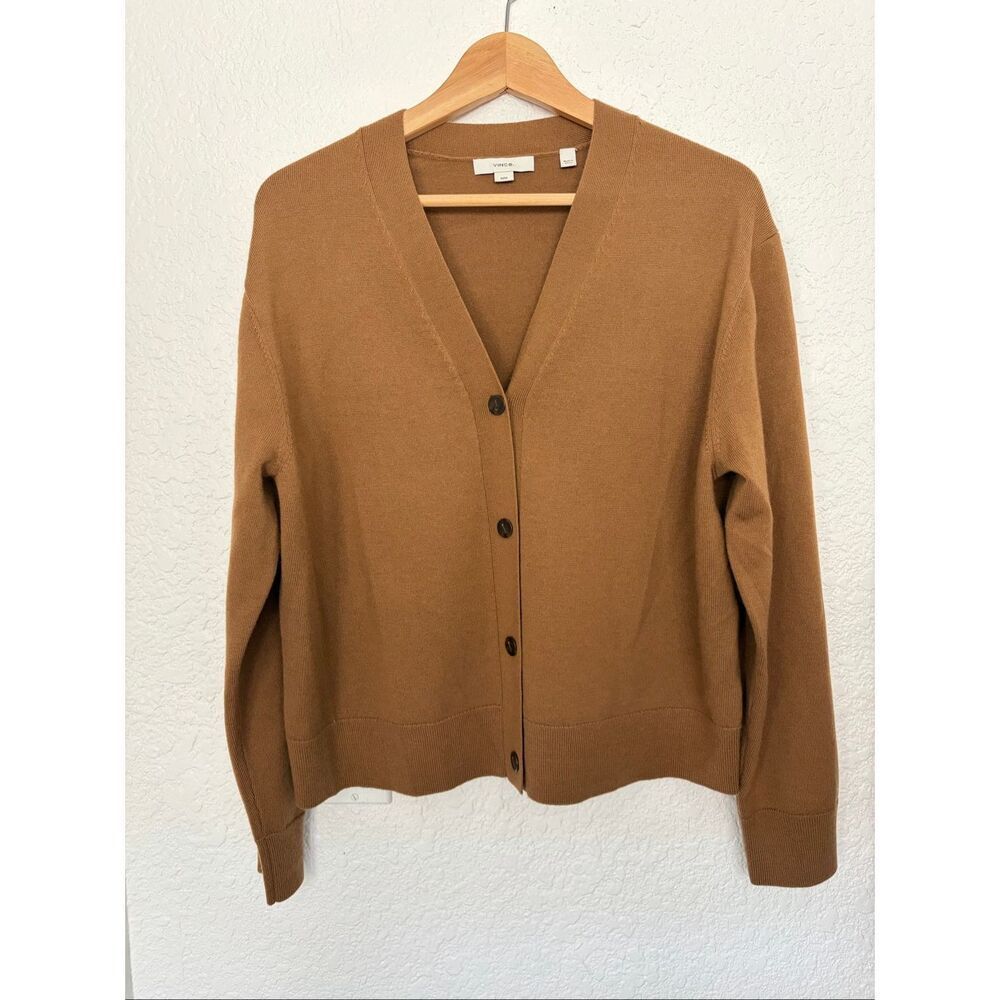 Vince Wool + Cashmere V-Neck Knit High Button Cardigan in Mink Brown Size M - Picture 5 of 12